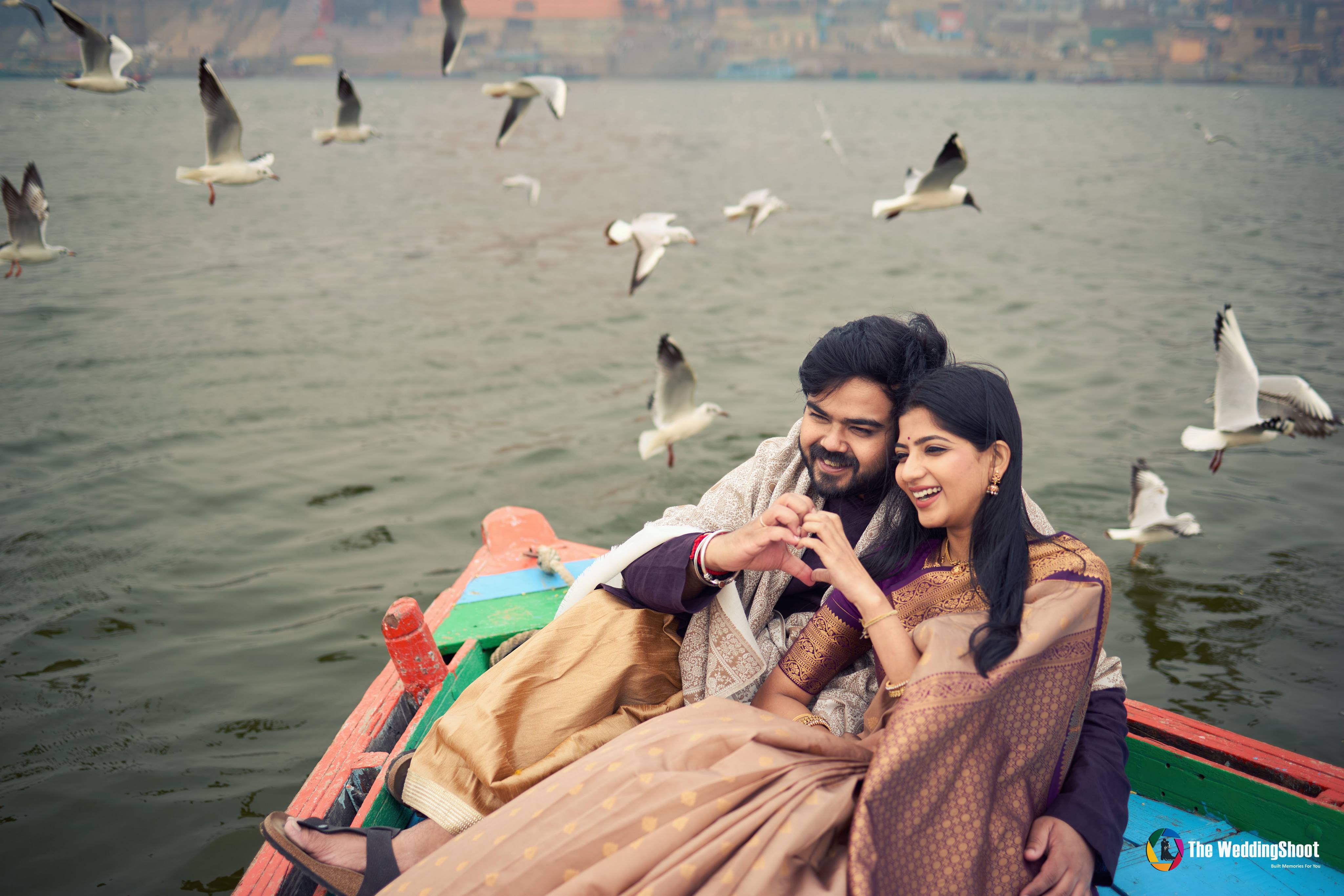Pre-wedding photoshoot portfolio by The WeddingShoot - romantic couple photography at Varanasi ghats and iconic locations